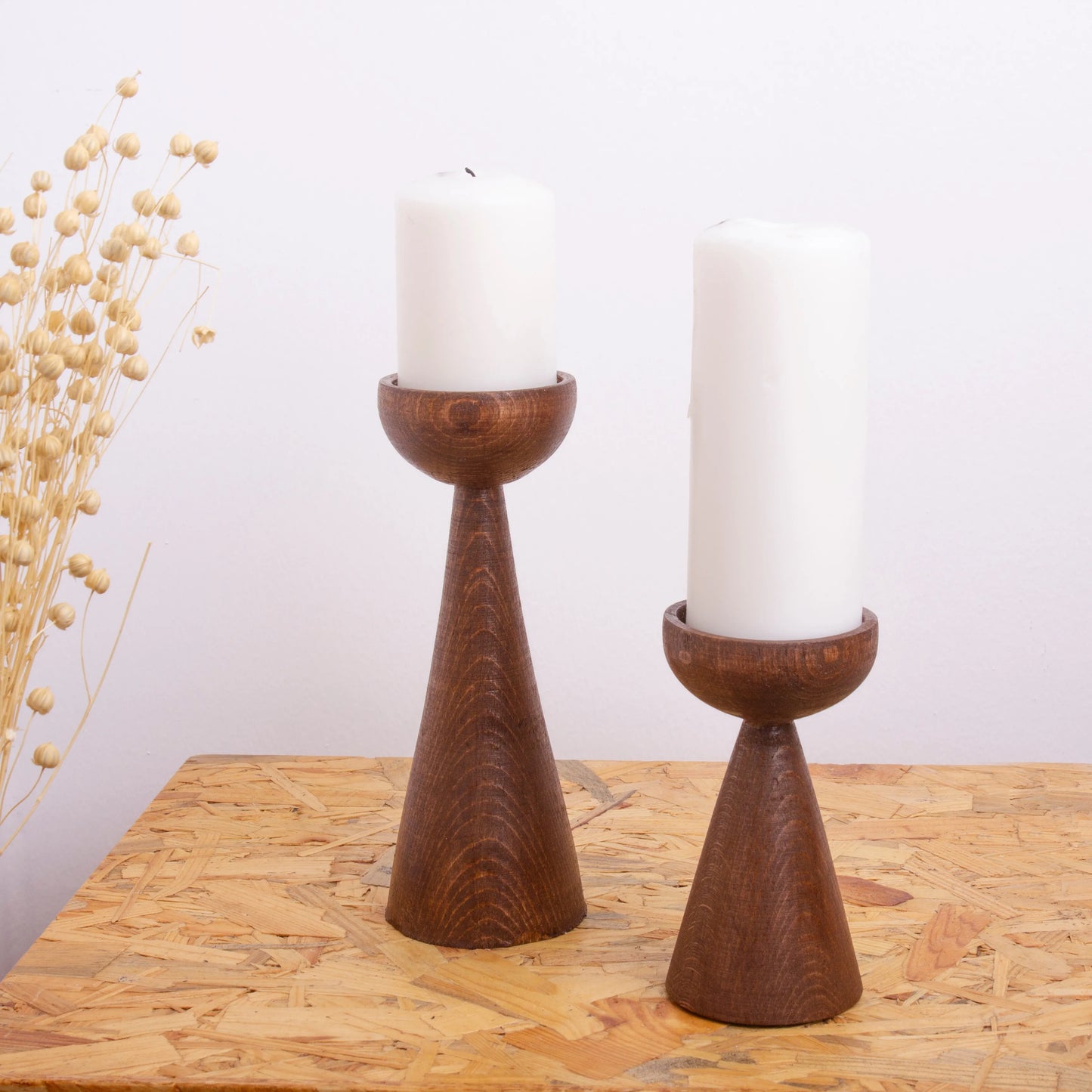 Wooden Candlestick Set