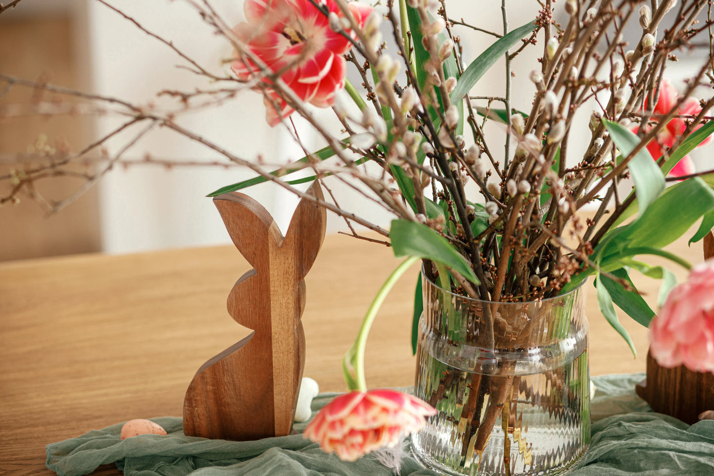 Wooden Bunny Figurines for Easter Decoration