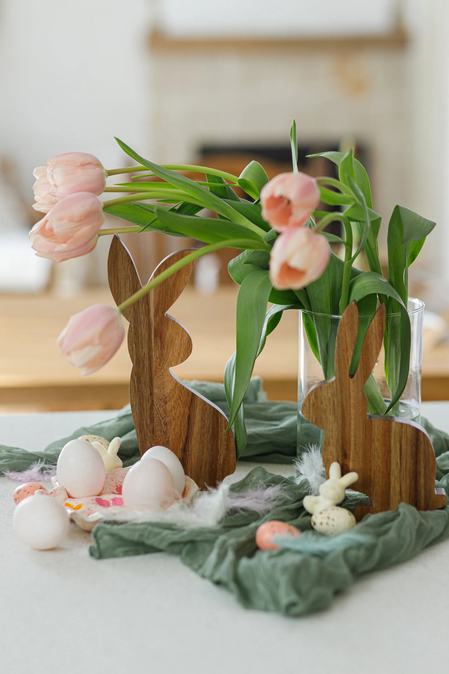 Wooden Bunny Figurines for Easter Decoration