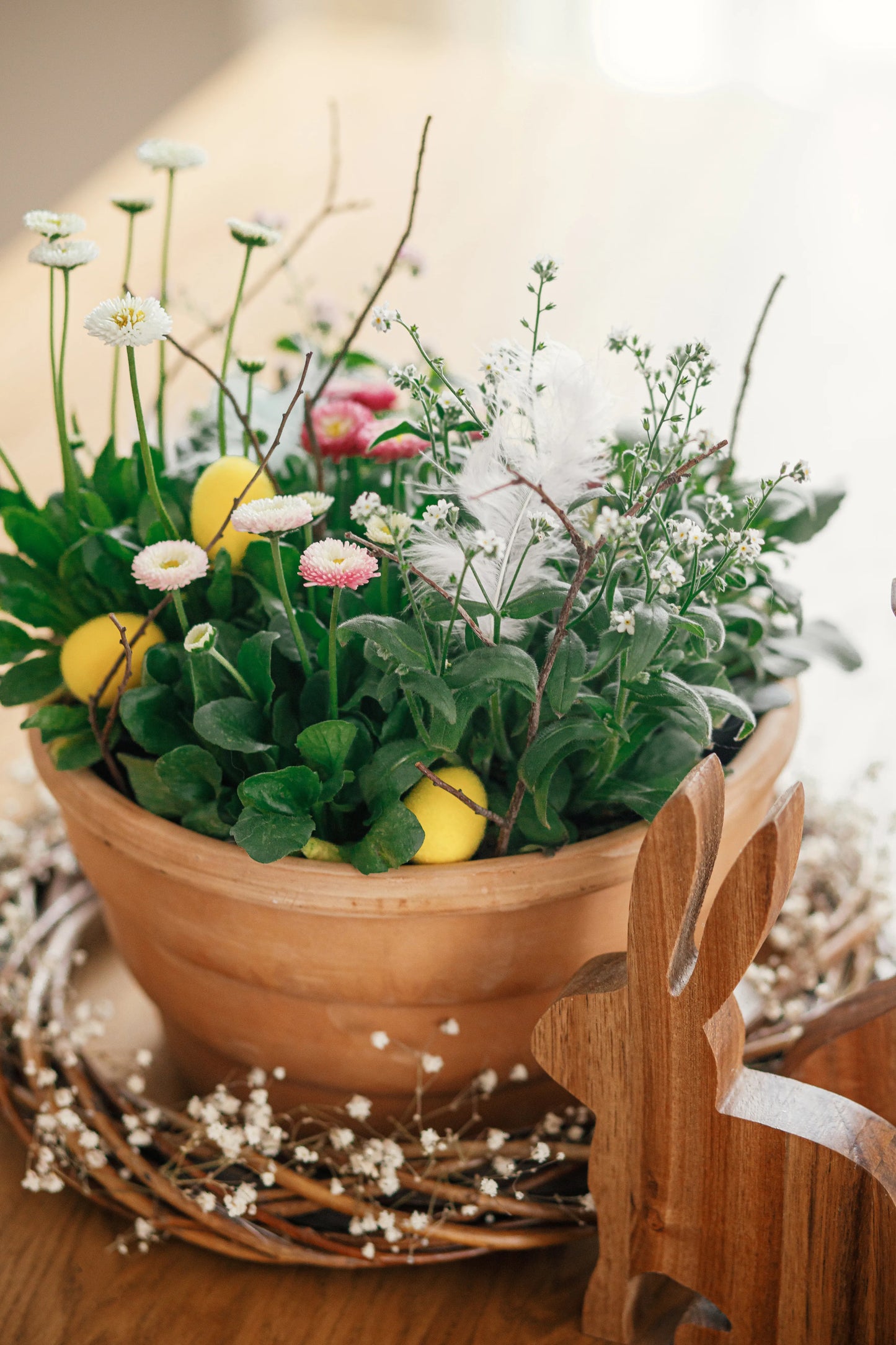 Wooden Bunny Figurines for Easter Decoration